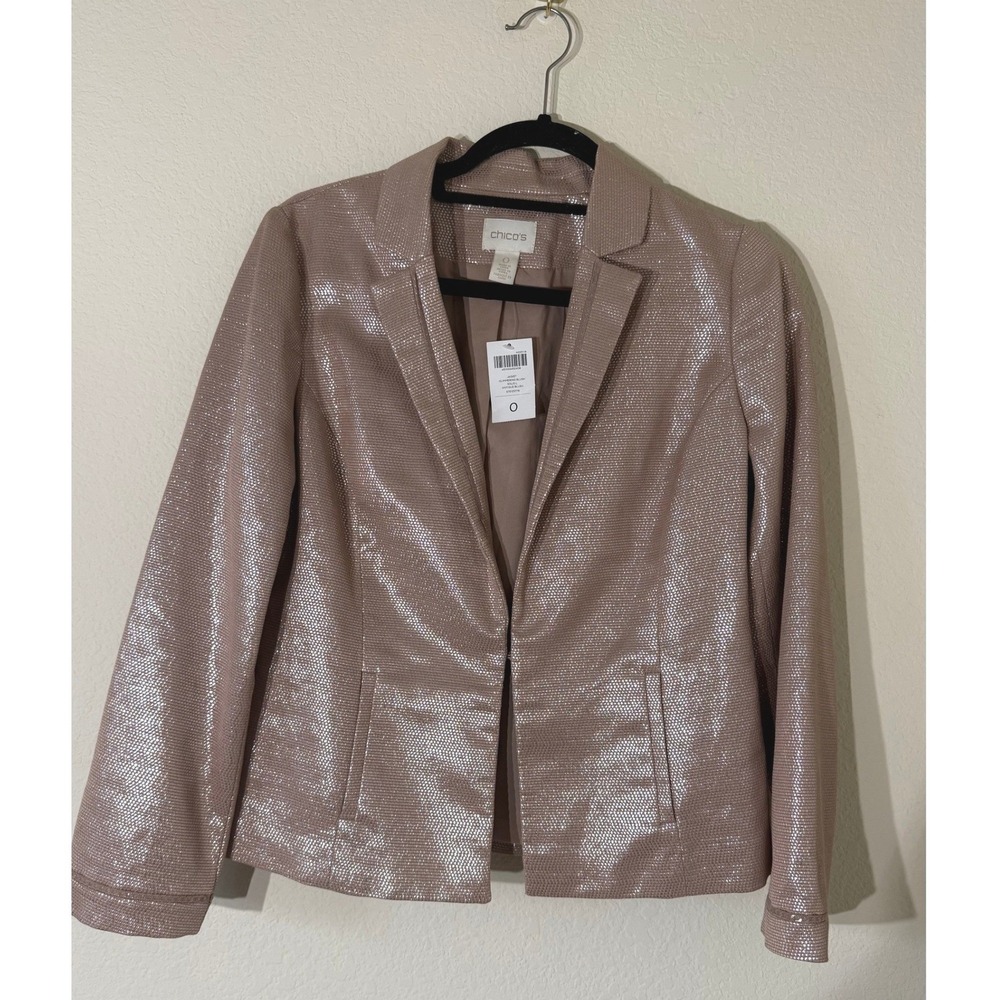 Chico's Glimmering Blush Metallic Textured Blazer Jacket Antique Blush Small NEW